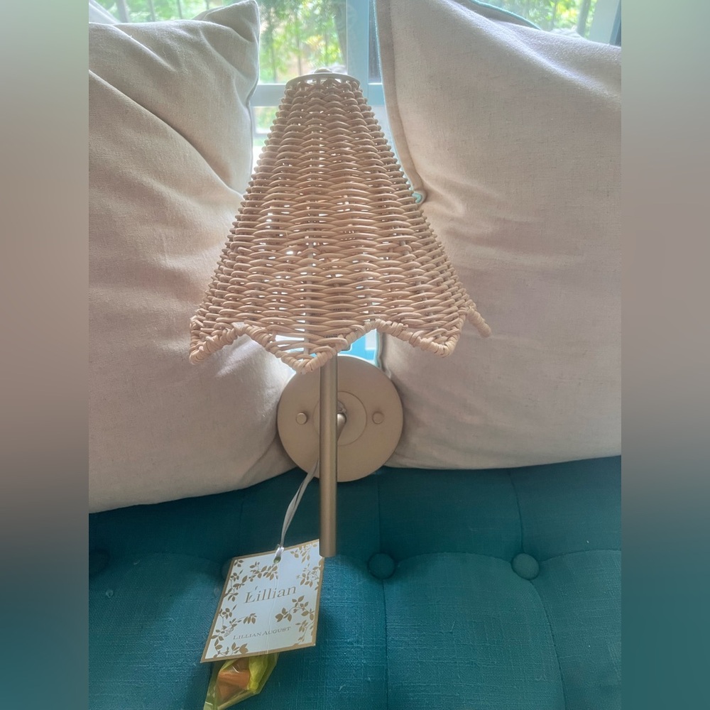Cream and Tan Woven Rattan-Style Lamp Shade